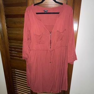 Torrid brick red challis drawstring shirt dress size 1 worn once